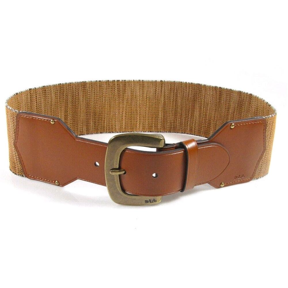 RALPH LAUREN Natural Brown Faux Leather Stretch Canvas Wide Belt M Versatile 35"